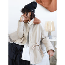 Load image into Gallery viewer, [clearance second kills 218] Korean version of wool collar plus plush women's leather jacket loose rope jacket PU leather jacket 3070