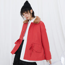 Load image into Gallery viewer, [clearance second kills 218] Korean version of wool collar plus plush women's leather jacket loose rope jacket PU leather jacket 3070