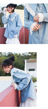 Load image into Gallery viewer, 2019 Korean women's retro doll collar shirt women Joker long sleeve fresh art denim shirt women 8052