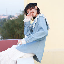 Load image into Gallery viewer, 2019 Korean women's retro doll collar shirt women Joker long sleeve fresh art denim shirt women 8052