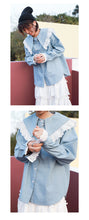 Load image into Gallery viewer, 2019 Korean women's retro doll collar shirt women Joker long sleeve fresh art denim shirt women 8052