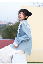Load image into Gallery viewer, 2019 Korean women's retro doll collar shirt women Joker long sleeve fresh art denim shirt women 8052