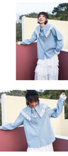 Load image into Gallery viewer, 2019 Korean women's retro doll collar shirt women Joker long sleeve fresh art denim shirt women 8052