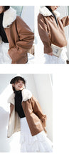 Load image into Gallery viewer, "Clearance seconds kill" winter fur collar locomotive clothing plus velvet women's jacket coat loose leather women 3069