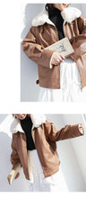 Load image into Gallery viewer, "Clearance seconds kill" winter fur collar locomotive clothing plus velvet women's jacket coat loose leather women 3069