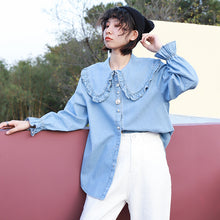 Load image into Gallery viewer, "The end of the season seconds kill 78 yuan does not return does not change" doll collar Pearl button art shirt horn cowboy shirt 1036
