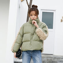 Load image into Gallery viewer, [Clearing the warehouse and killing 69 yuan per second without refund or exchange] Women's warm short cotton jacket 2276 with lamb wool and cotton clothes spliced together