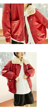 Load image into Gallery viewer, Leather coat female 2018 Korean version of double collar motorcycle suit plus velvet women's jacket coat loose leather coat female winter 3079
