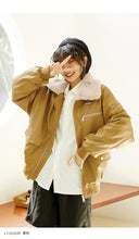 Load image into Gallery viewer, Leather coat female 2018 Korean version of double collar motorcycle suit plus velvet women's jacket coat loose leather coat female winter 3079