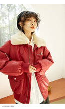 Load image into Gallery viewer, Leather coat female 2018 Korean version of double collar motorcycle suit plus velvet women's jacket coat loose leather coat female winter 3079