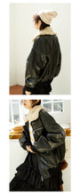 Load image into Gallery viewer, Leather coat female 2018 Korean version of double collar motorcycle suit plus velvet women's jacket coat loose leather coat female winter 3079