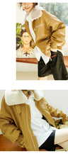 Load image into Gallery viewer, Leather coat female 2018 Korean version of double collar motorcycle suit plus velvet women's jacket coat loose leather coat female winter 3079