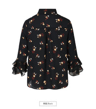 Load image into Gallery viewer, Spring 2009 New Woman's Loudspeaker Sleeve Printed Bottom Shirt Temperament Famous Yuanyuan Chiffon Shirt 51070