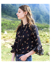 Load image into Gallery viewer, Spring 2009 New Woman's Loudspeaker Sleeve Printed Bottom Shirt Temperament Famous Yuanyuan Chiffon Shirt 51070