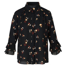 Load image into Gallery viewer, Spring 2009 New Woman's Loudspeaker Sleeve Printed Bottom Shirt Temperament Famous Yuanyuan Chiffon Shirt 51070