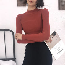 Load image into Gallery viewer, Fall/winter 2018 semi-high collar slim fit pullover female slim solid color base shirt long sleeve sweater female 6888#