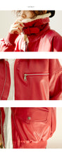 Load image into Gallery viewer, Leather coat female 2018 Korean version of double collar motorcycle suit plus velvet women's jacket coat loose leather coat female winter 3079