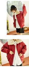 Load image into Gallery viewer, Leather coat female 2018 Korean version of double collar motorcycle suit plus velvet women's jacket coat loose leather coat female winter 3079