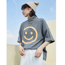 Load image into Gallery viewer, Spring 2019 new thick sanding short sleeve T-shirt female students loose cartoon smiling face half sleeve 1011
