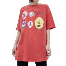 Load image into Gallery viewer, Spring 2019 New Women's Wear Thickened Ground Short-sleeved Women's Round Neck Medium-long Printed T-shirt 80202