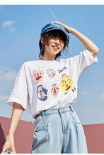 Load image into Gallery viewer, Spring 2019 New Women's Wear Thickened Ground Short-sleeved Women's Round Neck Medium-long Printed T-shirt 80202