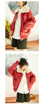 Load image into Gallery viewer, Leather coat female 2018 Korean version of double collar motorcycle suit plus velvet women's jacket coat loose leather coat female winter 3079