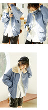 Load image into Gallery viewer, Leather coat female 2018 Korean version of double collar motorcycle suit plus velvet women's jacket coat loose leather coat female winter 3079