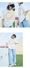 Load image into Gallery viewer, Spring 2019 new thick sanding short sleeve T-shirt female students loose cartoon smiling face half sleeve 1011