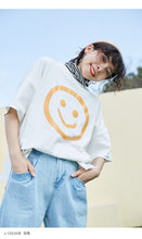 Load image into Gallery viewer, Spring 2019 new thick sanding short sleeve T-shirt female students loose cartoon smiling face half sleeve 1011