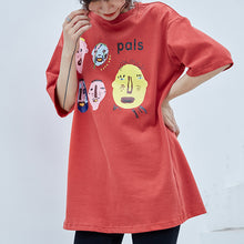 Load image into Gallery viewer, Spring 2019 New Women's Wear Thickened Ground Short-sleeved Women's Round Neck Medium-long Printed T-shirt 80202