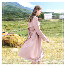 Load image into Gallery viewer, Spring 2009 New Women's Wear Pure Collar Tie Overcoat Double-breasted Extended Windswear 97138
