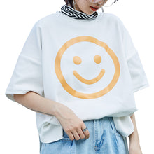 Load image into Gallery viewer, Spring 2019 new thick sanding short sleeve T-shirt female students loose cartoon smiling face half sleeve 1011