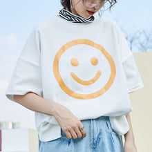 Load image into Gallery viewer, Spring 2019 new thick sanding short sleeve T-shirt female students loose cartoon smiling face half sleeve 1011