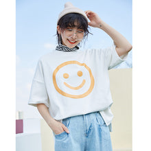 Load image into Gallery viewer, Spring 2019 new thick sanding short sleeve T-shirt female students loose cartoon smiling face half sleeve 1011