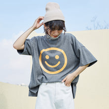 Load image into Gallery viewer, Spring 2019 new thick sanding short sleeve T-shirt female students loose cartoon smiling face half sleeve 1011
