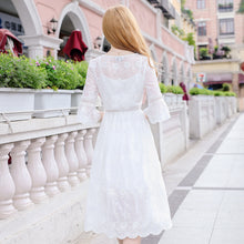 Load image into Gallery viewer, Immortal Lotus leaf sleeve white skirt 2019 fall new women's V collar embroidered chiffon dress 686