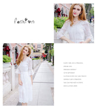 Load image into Gallery viewer, Immortal Lotus leaf sleeve white skirt 2019 fall new women's V collar embroidered chiffon dress 686