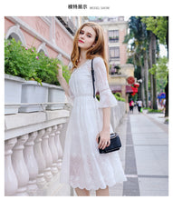 Load image into Gallery viewer, Immortal Lotus leaf sleeve white skirt 2019 fall new women's V collar embroidered chiffon dress 686