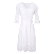 Load image into Gallery viewer, Immortal Lotus leaf sleeve white skirt 2019 fall new women's V collar embroidered chiffon dress 686