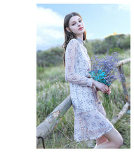 Load image into Gallery viewer, 2019 Autumn new women's dress vertical collar hollow Lotus leaf edge fairy dress temperament light lace dress 63176