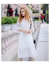 Load image into Gallery viewer, Immortal Lotus leaf sleeve white skirt 2019 fall new women's V collar embroidered chiffon dress 686