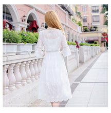Load image into Gallery viewer, Immortal Lotus leaf sleeve white skirt 2019 fall new women's V collar embroidered chiffon dress 686