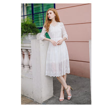 Load image into Gallery viewer, Immortal Lotus leaf sleeve white skirt 2019 fall new women's V collar embroidered chiffon dress 686