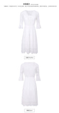 Load image into Gallery viewer, Immortal Lotus leaf sleeve white skirt 2019 fall new women's V collar embroidered chiffon dress 686