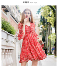 Load image into Gallery viewer, 2019 Autumn new brand of women's clothing V collar show thin print skirts with chiffon dress 68676