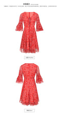 Load image into Gallery viewer, 2019 Autumn new brand of women's clothing V collar show thin print skirts with chiffon dress 68676
