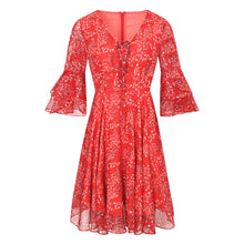 Load image into Gallery viewer, 2019 Autumn new brand of women's clothing V collar show thin print skirts with chiffon dress 68676
