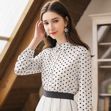 Load image into Gallery viewer, [ Journal of the Philippines] 2019 Spring New Women's Wavelet Point Single Button Printed Shirt Sweet White Spinning Shirt 59092