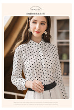 Load image into Gallery viewer, [ Journal of the Philippines] 2019 Spring New Women's Wavelet Point Single Button Printed Shirt Sweet White Spinning Shirt 59092