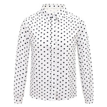 Load image into Gallery viewer, [ Journal of the Philippines] 2019 Spring New Women's Wavelet Point Single Button Printed Shirt Sweet White Spinning Shirt 59092